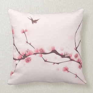 Oriental style painting, cherry blossom cushion