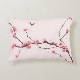 Oriental style painting, cherry blossom decorative cushion