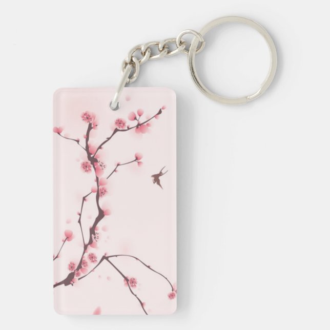 Oriental style painting, cherry blossom key ring (Back)