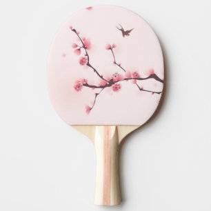 Oriental style painting, cherry blossom ping pong paddle
