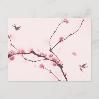 Oriental style painting, cherry blossom postcard
