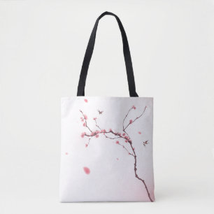 Oriental style painting, cherry blossom tote bag