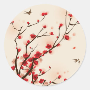 Oriental style painting, plum blossom in spring 2 classic round sticker