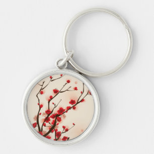 Oriental style painting, plum blossom in spring 2 key ring