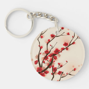 Oriental style painting, plum blossom in spring 2 key ring