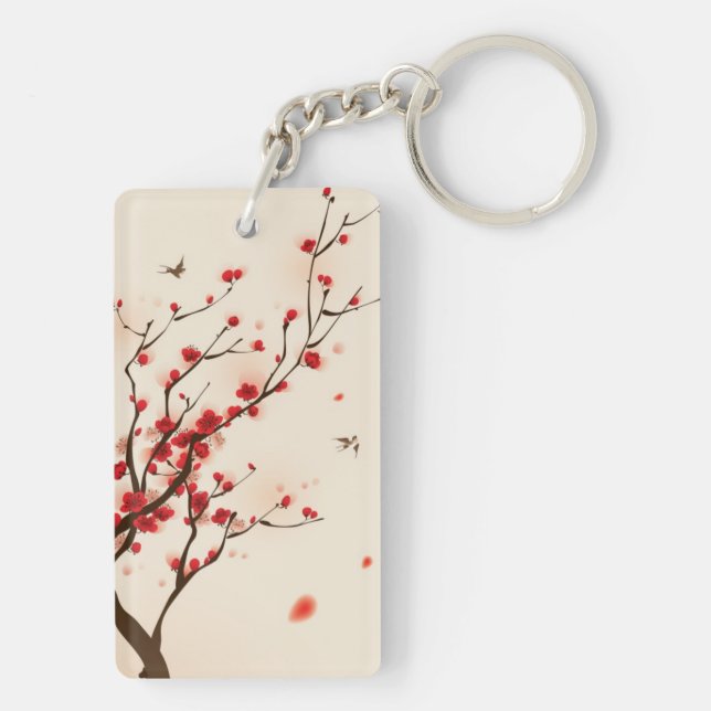 Oriental style painting, plum blossom in spring 2 key ring (Back)