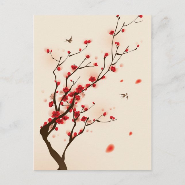 Oriental style painting, plum blossom in spring 2 postcard (Front)