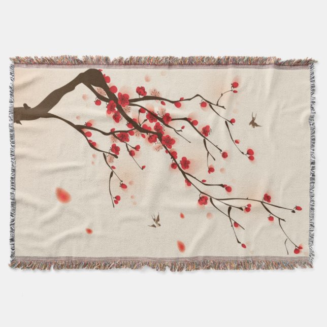 Oriental style painting, plum blossom in spring 2 throw blanket (Front)