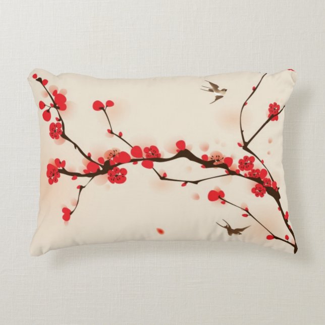 Oriental style painting, plum blossom in spring 3 decorative cushion (Front)