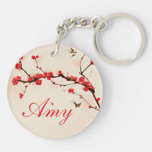 Oriental style painting, plum blossom in spring 3 key ring