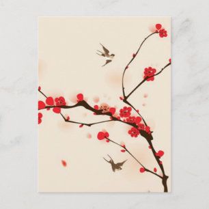 Oriental style painting, plum blossom in spring 3 postcard