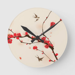 Oriental style painting, plum blossom in spring 3 round clock