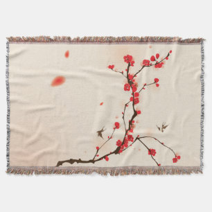 Oriental style painting, plum blossom in spring 3 throw blanket