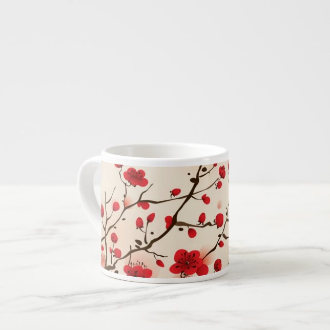 Oriental style painting, plum blossom in spring espresso cup (Front Left)