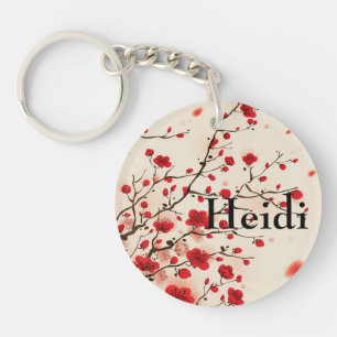 Oriental style painting, plum blossom in spring key ring