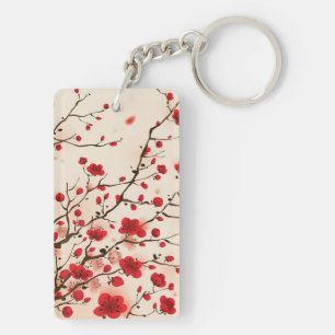Oriental style painting, plum blossom in spring key ring
