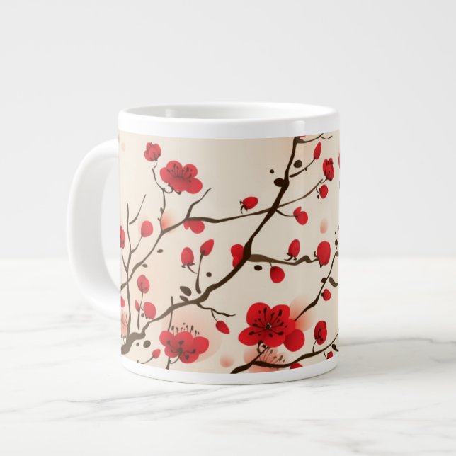 Oriental style painting, plum blossom in spring large coffee mug (Front Left)