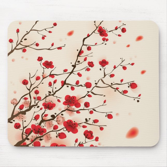 Oriental style painting, plum blossom in spring mouse mat (Front)