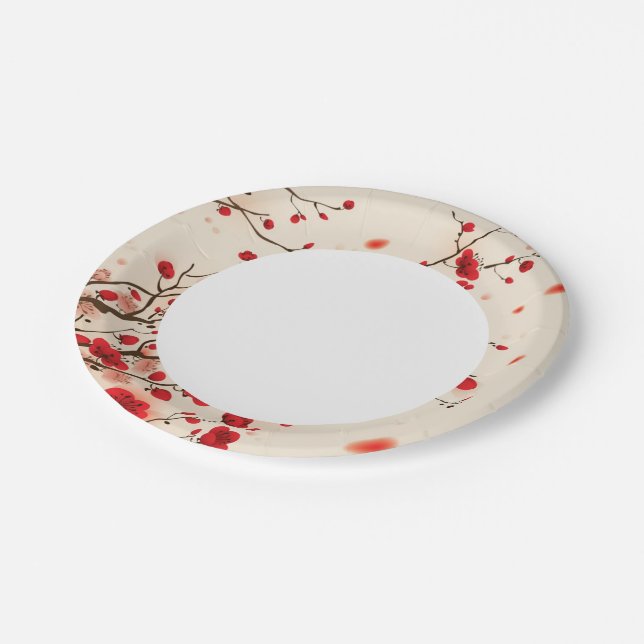 Oriental style painting, plum blossom in spring paper plate (Angled)