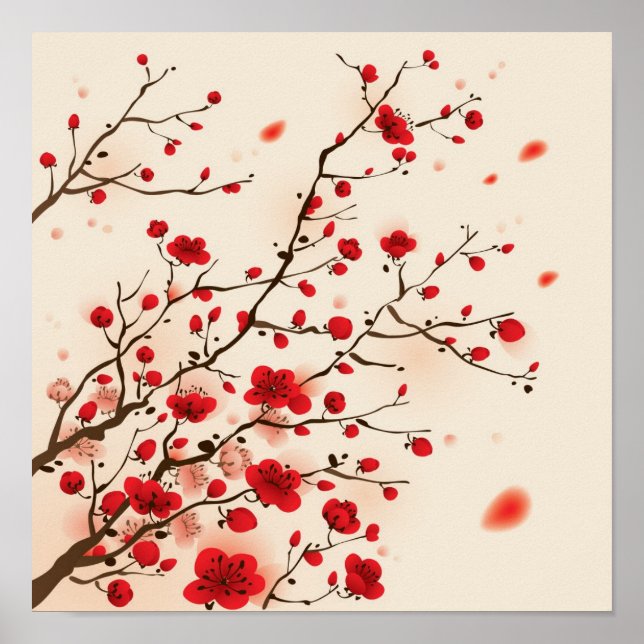 Oriental style painting, plum blossom in spring poster (Front)