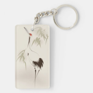 Oriental style painting, Red-crowned Crane Key Ring