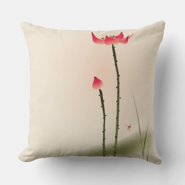 Oriental style painting, tall Lotus Cushion (Front)