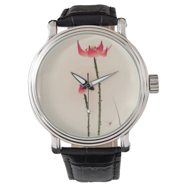 Oriental style painting, tall Lotus Watch (Front)