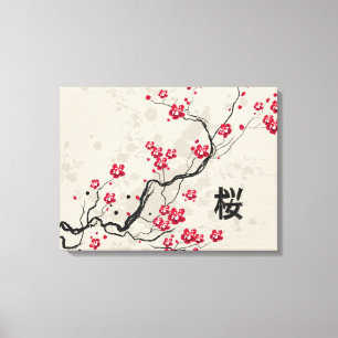 Oriental Style Sakura Cherry Blossom Art Canvas Print