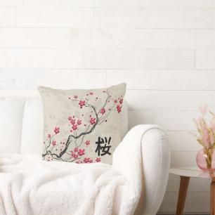 Oriental Style Sakura Cherry Blossom Art Cushion