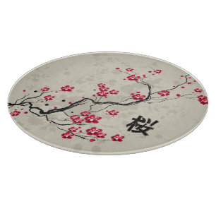 Oriental Style Sakura Cherry Blossom Art Cutting Board