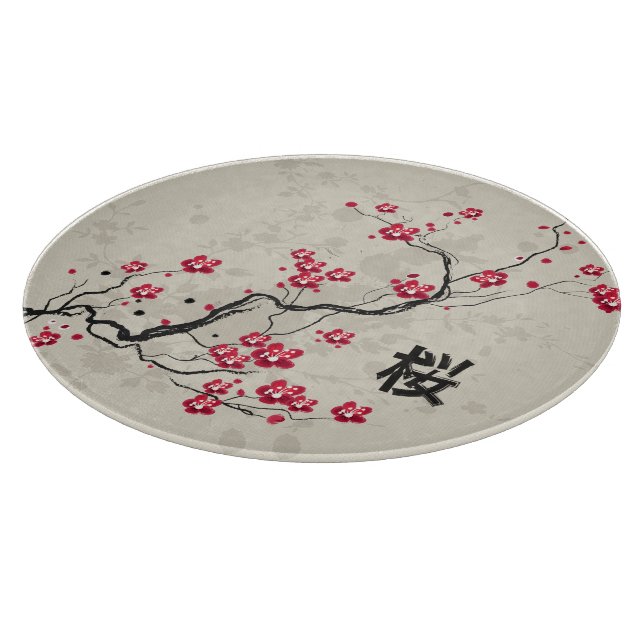 Oriental Style Sakura Cherry Blossom Art Cutting Board (Corner)