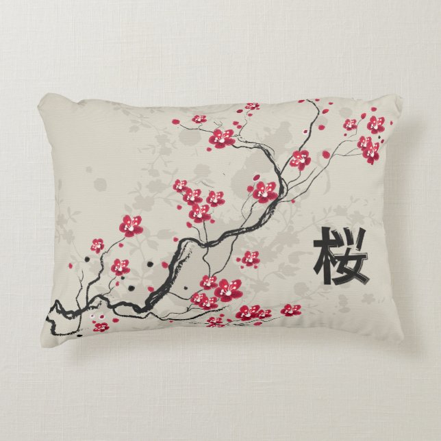 Oriental Style Sakura Cherry Blossom Art Decorative Cushion (Front)
