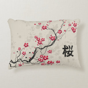 Oriental Style Sakura Cherry Blossom Art Decorative Cushion