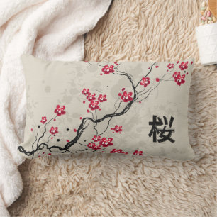 Oriental Style Sakura Cherry Blossom Art Lumbar Cushion