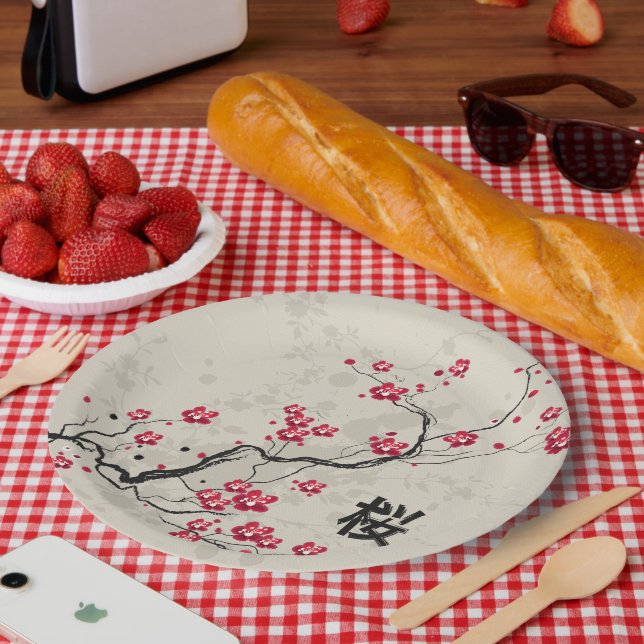 Oriental Style Sakura Cherry Blossom Art Paper Plate (Picnic)