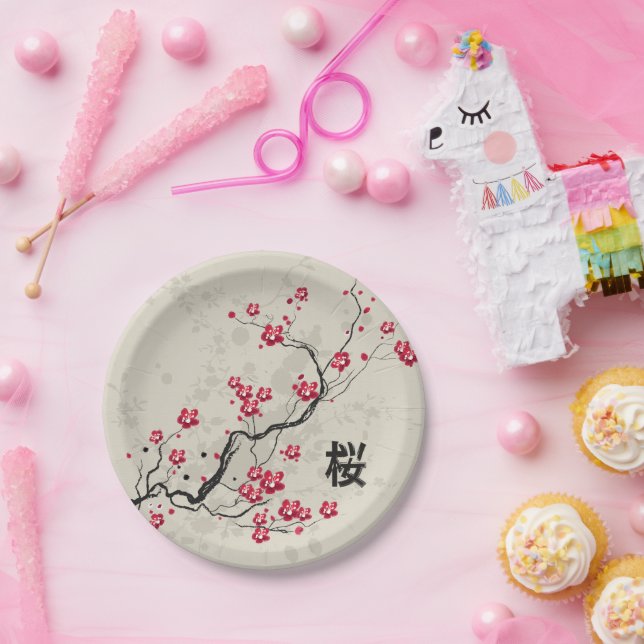Oriental Style Sakura Cherry Blossom Art Paper Plate (Party)