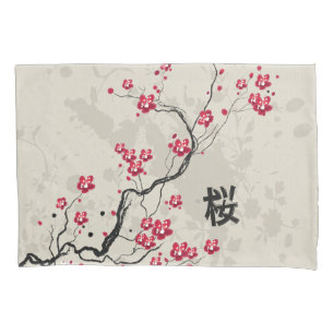 Oriental Style Sakura Cherry Blossom Art Pillowcase