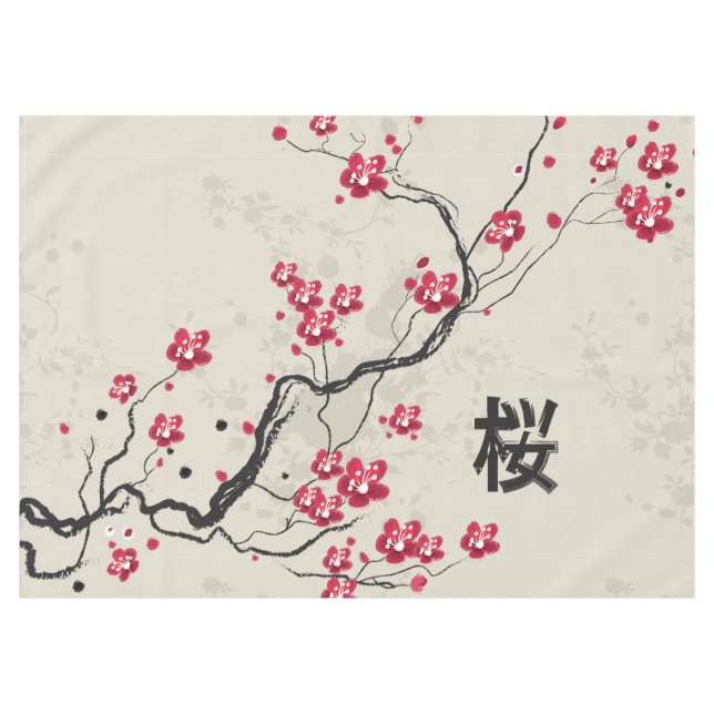 Oriental Style Sakura Cherry Blossom Art Tablecloth (Front (Horizontal))