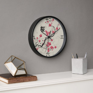 Oriental Style Sakura Cherry Blossom Art Wall Clock