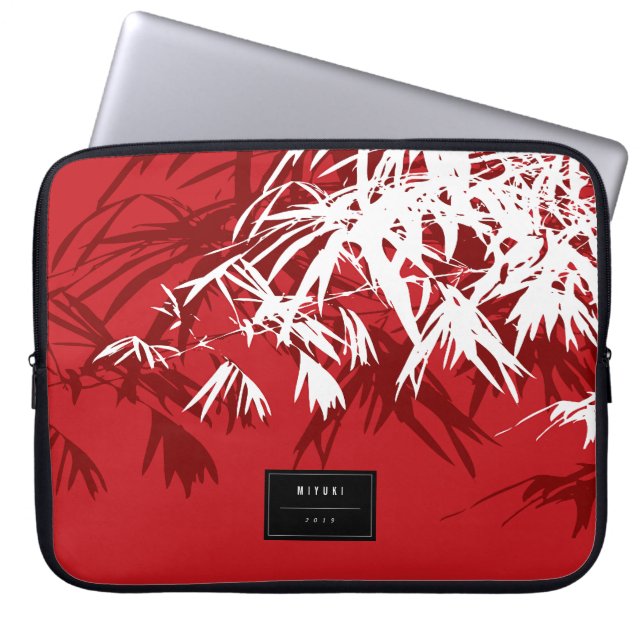 Oriental Stylish Chic Modern Zen Red Bamboo Leaves Laptop Sleeve (Front)