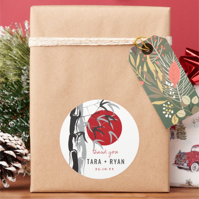 Oriental Sunrise Zen Bamboo Garden Asian Wedding Classic Round Sticker (Holiday)