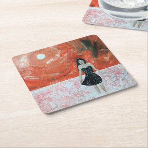 Oriental Sunset Painting by Alfred Fox Square Paper Coaster