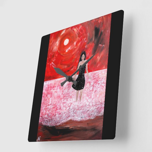 Oriental Sunset Painting by Alfred Fox Square Wall Clock (Angle)