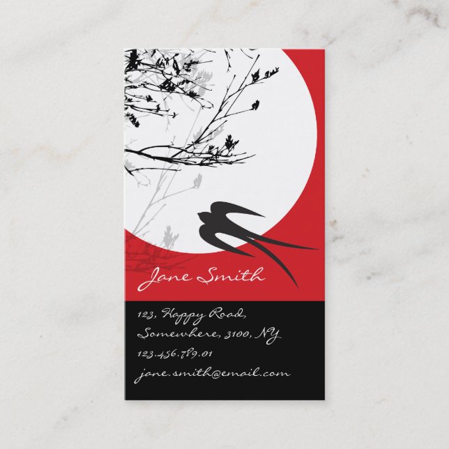 Oriental Swallows In Moonlight Modern Chic Asian Business Card (Front)