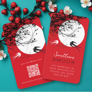 Oriental Swallows In Moonlight Modern Chic Asian Business Card