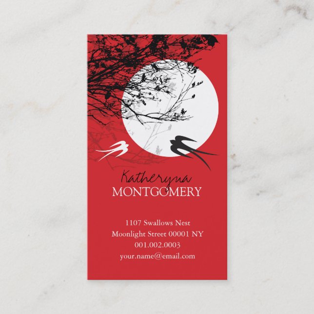 Oriental Swallows In Moonlight Modern Chic Asian Business Card (Front)