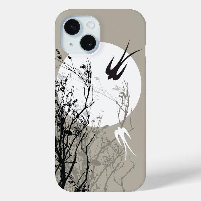 Oriental Swallows in Moonlight Silhouette Casing Case-Mate iPhone Case (Back)