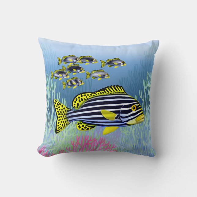 Oriental Sweetlips Reef Fish Pillow (Front)