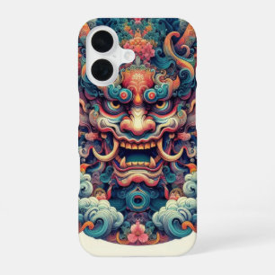 Oriental symetrical abstract Oni demon face tattoo iPhone 16 Case