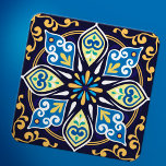 Oriental tiles, Azulejos  Coaster<br><div class="desc">Stunning yellow,  white and shades of blue Azulejos,   a pattern inspired by famous Portuguese tile-work,  Azulejos. Perfect as home decor or as a gift for trendy person.</div>